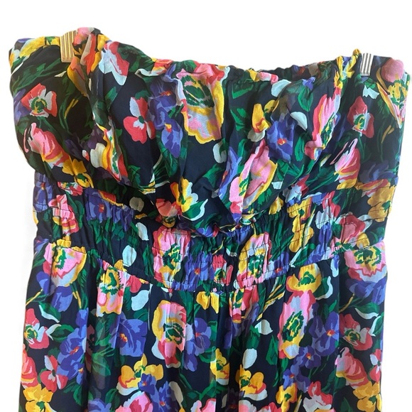 Anthropologie The Somerset Strapless Maxi Dress Size XL Blue Pattern Pockets - Picture 5 of 14